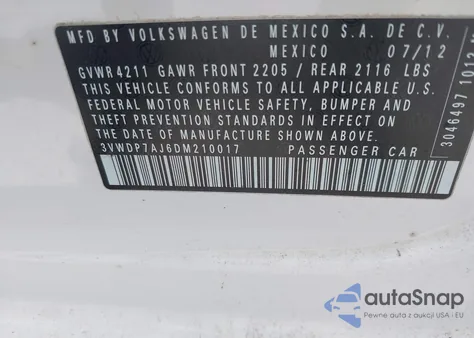 2013 Volkswagen Jetta 2.5L Se from USA, damaged, VIN 3VWDP7AJ6DM210017